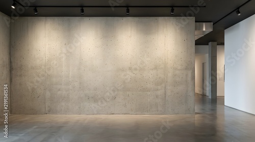Modern empty interior room with raw concrete wall and track lighting