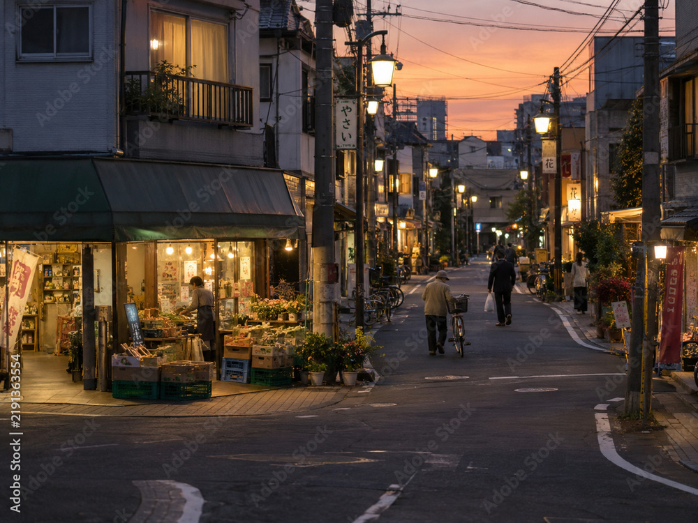 Fototapeta premium Japanese Shopping Street at Sunset