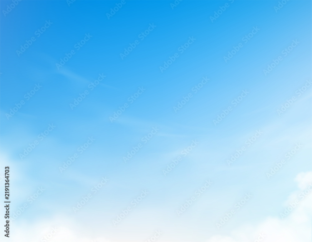 Fototapeta premium Sky blue background with soft white cloud and natural light over sea, Winter morning clear sky, blue gradient,Vector cartoon Spring seasonal banner,Abstract landscape design,Beauty nature Summer day