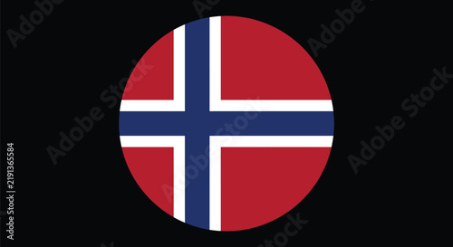 Norway flag icon, circular Norwegian national symbol on black