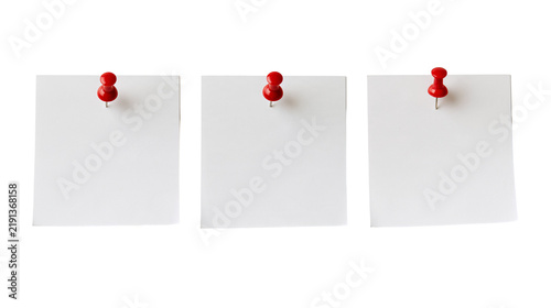 Quadro su tela Three square white paper sticky notes attached with red push pins