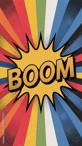 VIntage retro comics boom explosion crash bang cover book design with light and dots. Can be used for decoration or graphics. Graphic Art. Vector