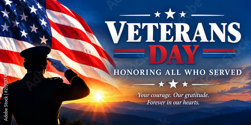 Veterans day tribute featuring a saluting soldier silhouette and american flag