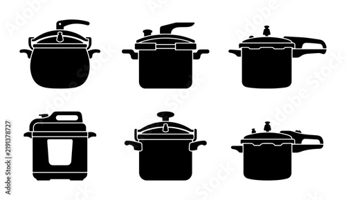 Fotografie Black pressure cooker icons, kitchenware, cooking equipment, food
