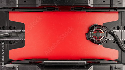 Futuristic Sci-Fi Mechanical Background with Blank Red Panel