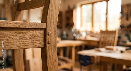 Close-up of Wooden Chair Joinery in Carpentry Workshop