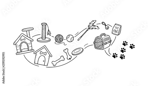 Foto Cute Cat Dog Lifestyle Accessories Hand Drawn Doodle Vector Illustration