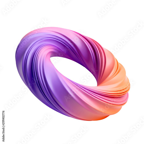 [Transparent Background PNG]Twisted Gradient 3D Abstract Ring Sculpture on White Background
