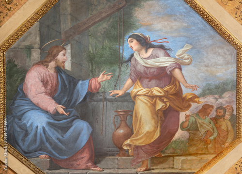 Monza - The fresco  fresco of the scene as Moses gets water from the rock in the church Chiesa di Santa Maria Maddalena by Giuseppe Carsana (1822 – 1889).
