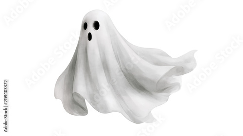 Cuadro en lienzo White sheet ghost with black hollow eyes and open mouth floating in the air