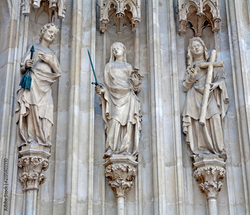 Vienna -  Three theological virtues from west portal of Minoriten gothic church (cca 1360).