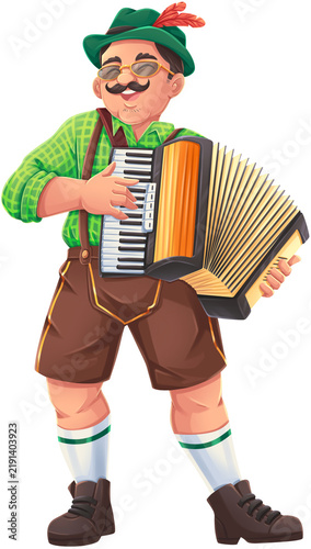 Canvastavla Bavarian Man Playing Accordion at Oktoberfest Illustration
