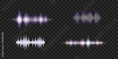 Isolated vector illustrations of sound waves; a set of digital sound wave effects on a transparent background.