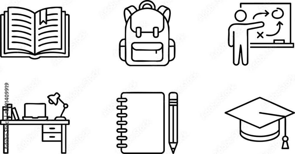 Fototapeta premium Education and school supplies icon set in black