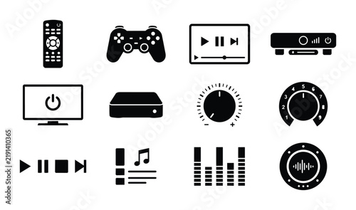 Foto Modern Entertainment Icons Set, Digital Media Player Controls, Audio Visual Equi