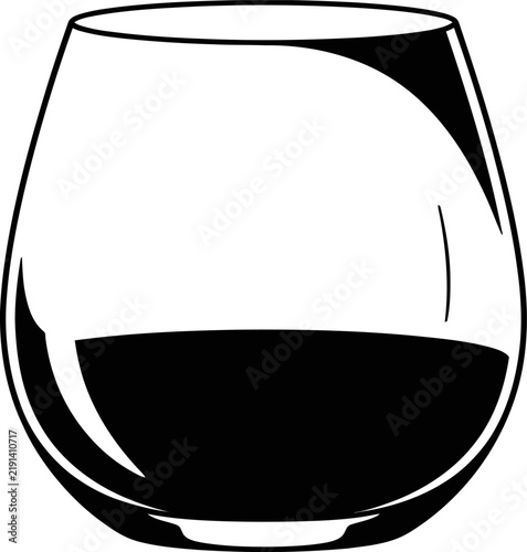 Stemless wine glass with red wine icon black and white design