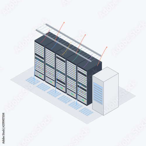 Картината върху платно Isometric datacenter server rack illustration