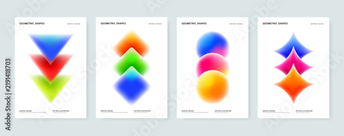 Abstract Gradient Blurred Geometric Shapes Cover. Poster Templates Vector Set Figure Triangle, Square, Circle, Star.