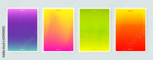Abstract Wavy Lines Optical Illusion Psychedelic Poster Set. Cover Template with Vibrant Neon Colors and Psychedelic Wavy Lines.