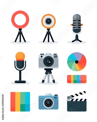 Content Creator Icons Set: Bold Flat Design
