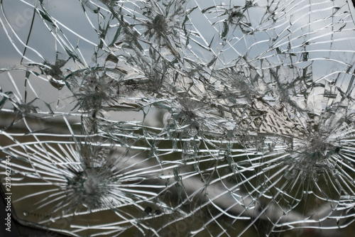 Shattered Car Window with Cracked Glass Pattern