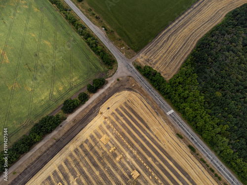 Aerial View of Rural Road Intersection in Fields