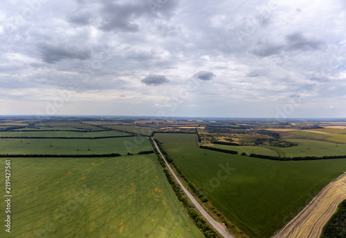Aerial Panoramic View of Summer Green Countryside