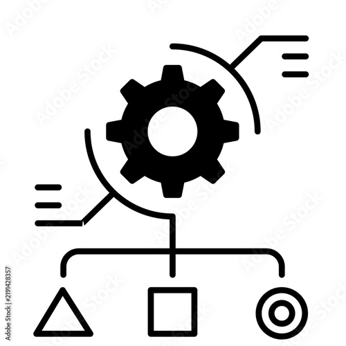 A process optimization gear diagram with workflow connections and target icon