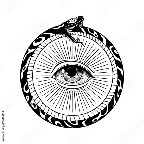 Ouroboros Snake Circle with All-Seeing Eye Vector Art