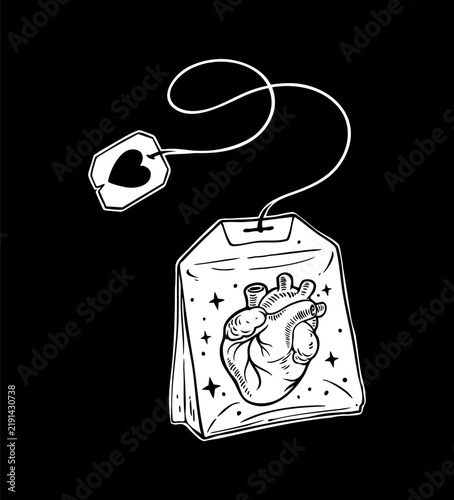Anatomical Heart in Tea Bag Gothic Vector Line Art