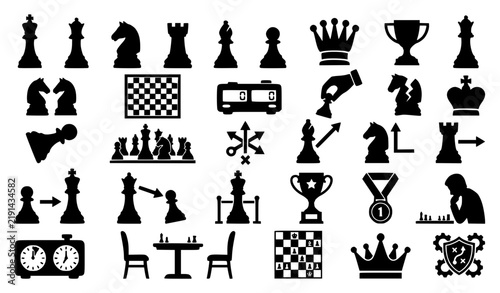 Bild auf Leinwand Chess Strategy Tournament King Queen Pieces Black Silhouette Vector Set