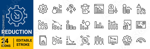 Reduction line editable icon set. Vector illustration