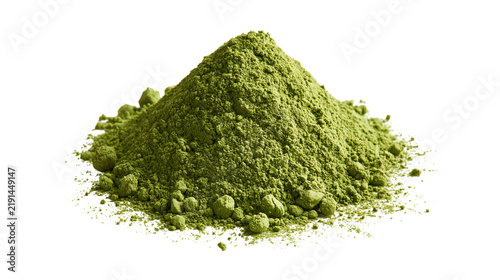 Fine vibrant green matcha tea powder heap