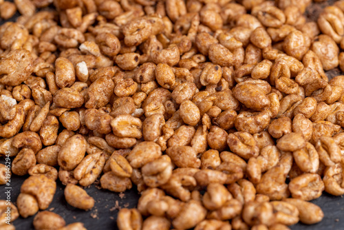 Brown puffed rice in chocolate glaze, advertising