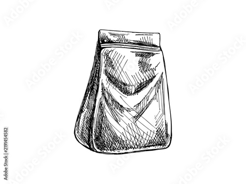 Dog treat pouch package hand drawn vintage sketch illustration