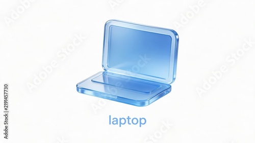 Translucent Blue 3D Laptop Icon Isolated on White Background
