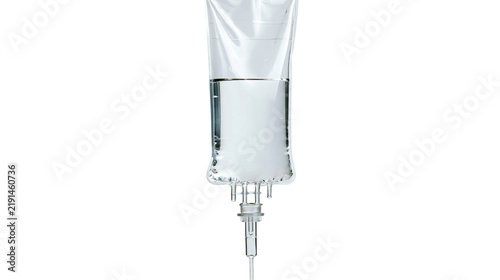 Fotografía Clear plastic intravenous drip bag filled with saline solution