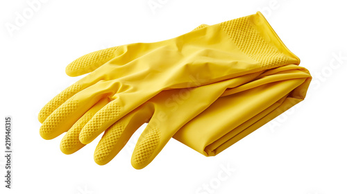 Obraz na plátne Bright yellow rubber cleaning gloves with textured grip pattern