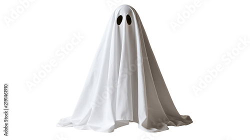 White sheet ghost costume with black oval eyes for Halloween