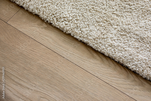 Soft Beige Carpet Edge on a Natural Wooden Floor