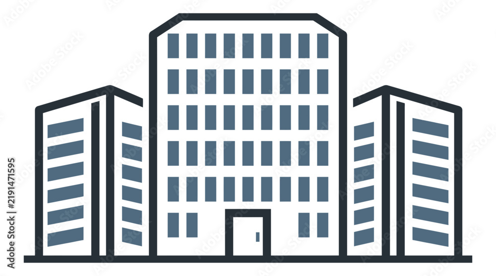 Fototapeta premium Minimalist vector illustration of office buildings in a downtown city center