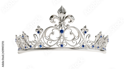 Fotografía Silver tiara with fleur de lis motifs and embedded blue sapphire gemstones
