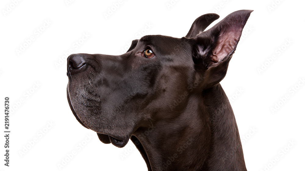 Obraz premium Black Great Dane dog head profile portrait with alert expression
