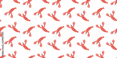 Crayfish seamless pattern. Vector illustration of river and marine life. Background delicacies seafood.
