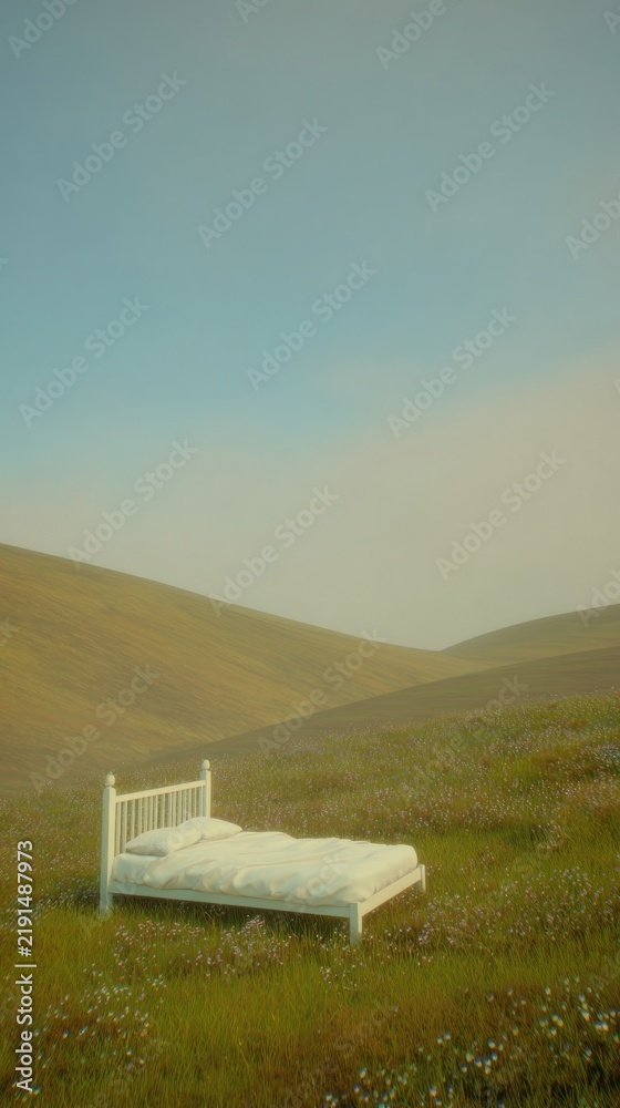 Obraz premium Dreamcore white bed landscape nature field mobile wallpaper