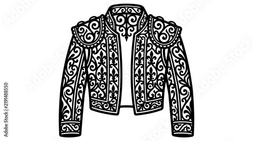 Intricately embroidered traditional folk jacket illustration.