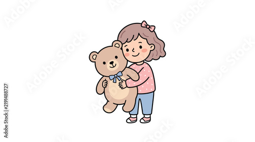 girl hugging teddy bear cartoon vector illustration