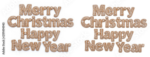 Gingerbread cookies decorated with white icing patterns spell out 