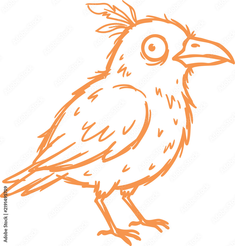 Fototapeta premium Orange spooky halloween bird doodle illustration