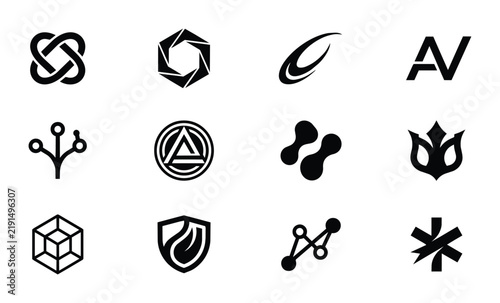 Modern Abstract Icons Set, Minimalist Geometric Logos, Tech Symbols, Business Branding Elements